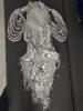 Sahne Giyim Gümüş Ayna Serileri Tassel Bodysuit Mini Elbise Seksi Sırtsız Omuz Dans Kostümü Gece Kulübü Dansçı DJ Wearstage