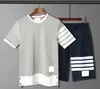 Men039s Women Tshirts Pure Cotton Loopback Jersey Brown Knit Engineed Thom Summer Wear Arm Stripe Sweatshirt Crewneck Pullov4478111