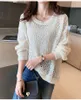 Damenpullover Damenpullover Damen Candy Color Vintage Lose Langarm O-Ausschnitt Pullover Weiblich Frühling Herbst Dünn Ausgehöhlt