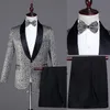 بدلات الرجال بليزرز (سترة   سراويل رافعة القوس) بدلة ثلاث قطع مرحلة فستان الزفاف لامعة طباعة الذكور أزياء مجموعات رفيعة