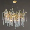 Hanger lampen stijl creatief messing tak frame kroonluchters die lang kristallen druppelen snijden romantisch luxueuze koperen verlichting armatuurpendant