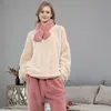 Fleece-Pyjama-Set für Damen, solide Langarm-Winter-Terry-Damen-Pijama-Anzug, 2 Stück mit Hosen, dicke warme Heimkleidung, weiblich 220329
