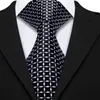 Men Tie Classic Black Plaid Necktie Casual Silk Jacquard Handkerchief Cufflinks Set Wedding Party Business Barry