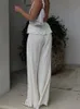 Pleated Halter Tank Top Long Pants Set Women Summer White Sexy Backless Sleeveless Tops Suits Female Elegant Trouser 2 Piece Set 220602