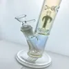Glas-Wasserpfeife, Regenbogen-Glasbong, leuchtendes Becherglas, Rauchhakenrohr mit 14-mm-Schüsselanschluss, Downstem zum Rauchen