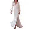 Elegant Feather Long Sleeve Evening High Neck Mermaid Formal Party Gowns Ivory Sexy Side Split Engagement Dress Woman Prom Dresses