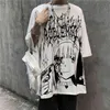 Qweek 고딕 어두운 애니메이션 티셔츠 그래픽 티셔츠 셔츠 스트리트웨어 만화 빈티지 일본하라 주쿠 고딕 고트 티 셔츠 탑 2021 KPOP