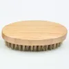 Boar Bristle Hair Beard Brush Hard Round Wood Handle Anti-static Boar Comb Hairdressing Tool For Men Beard Trim Customizable C0817