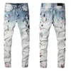 T Shirts Designer Jeans Amirrs 2023 Jean Casual Hip Hop Worn Out and Washed Splash Ink Color Painting Slim Fit Men's LP1I