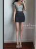 Womengaga Nieuwe Mode Geplooide Elegante Skinny Heup Hoge Taille Elastische Taille Mini Rok Sexy Hot Koreaanse Vrouwen Rokken Y2K 2A1Z G220414