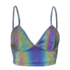 Kvinnors tankar Camis Women V Neck Sexy Holographic Bralette Crop Top Reflective Strap Fashion Summer 2022 ärmlösa rygglösa tankar