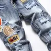 Mode Casual Heren gescheurd Jeans Borduurwerk Badge Stretch Slanke Potlood Broek Hoge Kwaliteit Streetwear Pantalons Giet Hommes
