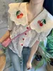 Women's Blouses & Shirts White Embroidery Cherry Sweet Hollow Out Short Sleeved Summer Style Top Fashion 2022 Vintage Clothes For WomenWomen