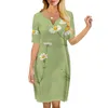 Mulheres vestido margarida padrão 3d impresso vneck solto casual manga curta vestido de mudança para vestidos femininos vestido verde regular 220616