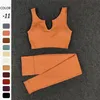 11 Colors Women Yoga Sets 2 Pcs Sexy Seamless Gym Workout Running Suits U Collar Sport Set Crop Top Bra Leggings 220330