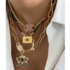 Chokers Natural Jewelry Quartz Gold CZ Crystal Zircon Pave Stone Carabiner Srping Locket Clasp Red Green Agate Necklace Beaded WomenChokers