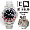 Relógios EWF 116719 BLRO 40mm GMT 904L SS Pepsi Bezel Cerâmico ETA2836 Cal.3186 Relógio Automático Masculino Mostrador Preto Pulseira Aço Inoxidável Relógios de Pulso para Homens