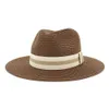 Breite Krempe Hüte Mode Frauen Sommer Stroh Maison Michel Sonnenhut Für Elegante Outdoor Strand Papa Sonnenhut Panama Fedora Oliv22