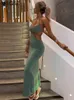 Sexy Halter Backless Lange Jurk Vrouwen Zomer Bodycon Bandage Maxi Jurk Elegante Uitsnede Strand Feestjurk T220816