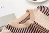 Women Sweater Winter Warm Knitted Loose Jumper Tops Fashion Color Block Pullovers Lantern Sleeve Stripe Sweaters 220813