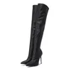 Bottes femmes au dessus du genou bout pointu talons hauts fins automne dames chaussures sans lacet fermeture éclair femme Sexy mode femmes longues