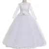 Mädchenkleider 4–15 Jahre, lang, weiß, für Taufe, Spitze, Blumen, Party, Ballkleid, Abschlussball, Mädchen, Prinzessin, Hochzeit, Kommunion, Kleid für Mädchen