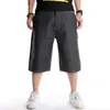 Verão Plus Size 30-Largal Hip-Hop Preto Calças de Jeans Shorts Masculino Skate Skate Swag Baggy Homens Denim Calças 220328