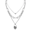 QIMOSHI Chunky Punk Silver Chain Choker Cuban Link Statement Jewelry for Women and Girls Layered Gemstone Heart Lock Pendant Necklace