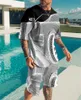 Summer European och American Overdized Men s Trend Casual Beach Style Texture 3D Digital Printing T Shirt Shorts Suit 220613