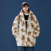 PR femmes chaud laine d'agneau manteaux hiver femme graphique imprimé Parkas coréen Streetwear homme décontracté surdimensionné 201210