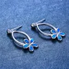 Stud Cute Female Flower Earrings Vintage Silver Color Double For Women Boho White Blue Fire Opal EarringsStud