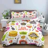 Snack Duvet Cover Set Coffee Bread Donut Pattern Pink Comforter for Kids Adult Teen Bedding Queen King Full Twin Size