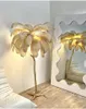 Nordic Resin Copper Ostrich Feather Floor Lamp Living Room Home Decor Led Sofa Side Corner Standing Light Bedroom Bedside Lamp
