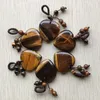 Pendant Necklaces Wholesale 6pcs/lot Fashion Natural Tiger Eye Stone Heart Charms Pendants 30mm For DIY Handmade Jewelry Making