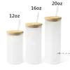 12oz 16oz 20oz Mug Straight Blank Sublimation Frosted Clear Transparent Coffee Glass Cup Tumblers Bamboo Lid and Straw by sea GCB14687