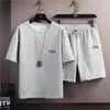 Летняя футболка, шорты, комплект из 2 предметов, белый спортивный костюм, мужские 3D буквы, винтажная уличная одежда, мужские комплекты с креативным узором, короткие наряды 240615