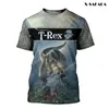 Dinossauro caminhada no parque personalizado 3d impressão verão magro camiseta tops t homens manga curta casual fibra de leite em torno do pescoço respirável 220619