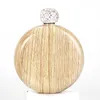 Mini botella de vino portátil redonda de grano de madera de petaca de diamante de acero inoxidable con tapa de diamantes de imitación GCF14360