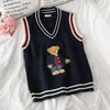 Women's Sweaters Japanese College Style Embroidery Bear Sweater Women Jumpers Lazy Couple Striped Knitted Vest Coat Contrast Knit TopWomen's