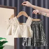 Clothing Sets Sweet Summer Girls Princess Clothes Set Short Sleeve Shirt Tops Plaid Skirt 2pcs Kids Children Fashion OutfitsClothing