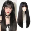 Schwarze lange glatte Haare synthetische Perücke weibliche Anime Pony Party Cosplay Lolita 220622