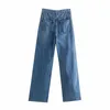 Cnlalaxury kvinnor chic mode rippade hål breda ben jeans vintage hög midja blixtlås med kvinnliga denim byxor byxor mujer 220722