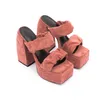 2022 New Leather Sheepskin Gladiator Sandals Suded Chunky High Heels Pumps Women Slipper Summer Peep-toe Open Toes Size 34-43 Flip-flops Narrow Band Square Head