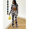 Weird Puss Zebra Print Women Casual 2 Piece Set Bandage Skinny Crop Top+Pants Fashion Matching Streetwear Slim Tracksuit Outfit