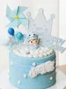 Autres fournitures de fête festives Tête de souris Garçon Fille et moulin à vent Décoration de gâteau bleu rose pour enfants Joyeux anniversaire Topper Cadeaux de douche de bébé