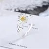 S925 Stamp Silver Ring New Women's Fashion Jewelry عالية الجودة من chrysanthemum على شكل حلقة مفتوحة قابلة للتعديل GC1291