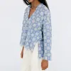 여성용 블라우스 셔츠 Jastie 수 놓은 블라우스 V 넥 긴 소매 가을 여성 셔츠 세련된 비대칭 헴 Boho Beach 캐주얼 탑 블루카 202