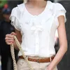 여름 여성 쉬폰 셔츠 캐주얼 반소매 프릴 버튼 화이트 블랙 블라우스 S-5xl 플러스 사이즈 탑 패션 오피스 레이디 셔츠 여성용 Blo