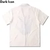 Ícone escuro mão impressa camisa havaiana homens verão branco polo camisa de moda de rua para homem 220401