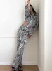Vrouwen Zebra Print 2 -delige sets Blouse met lange mouwen en hoge taille wijd been broekpakken 2022 Vrouwelijk casual mode feest outfits T220729